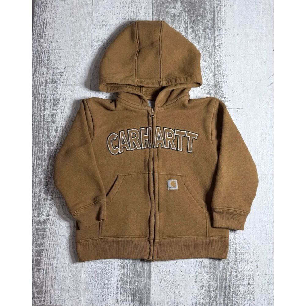 Carhartt Full Zip Hoodie Kid's 2T Sweatshirt Brown Embroidered Logo Pockets